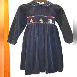 🎅🌲☃️Rare Editions☃️🌲🎅smocked blue corduroy girls size 4T Christmas dress